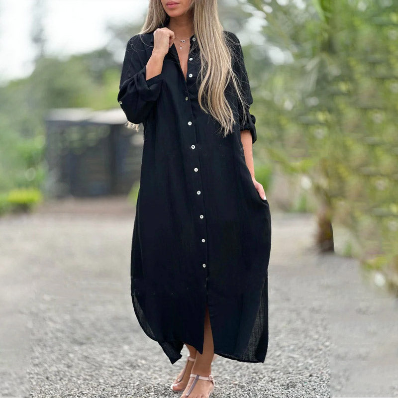 Maximilie | Casual Leinenkleid mit Frontknöpfen