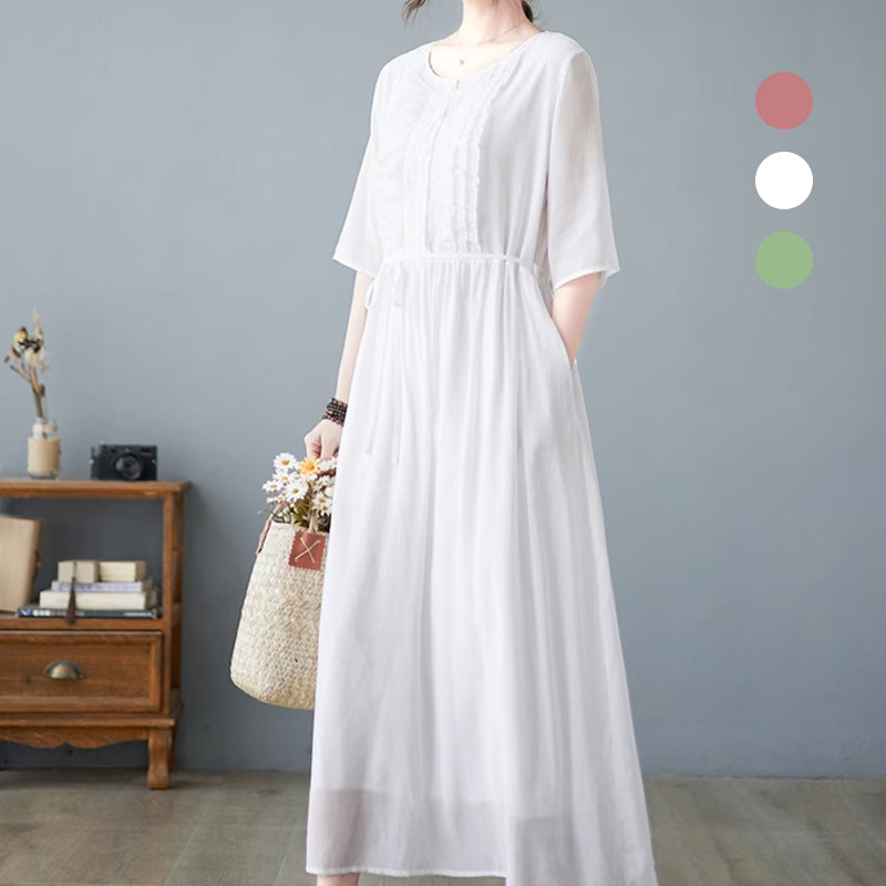 Elizabeth| Rundhalsausschnitt und mittellangen Ärmeln in Uni-Farbe