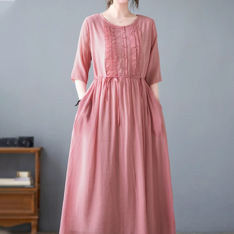 Elizabeth| Rundhalsausschnitt und mittellangen Ärmeln in Uni-Farbe