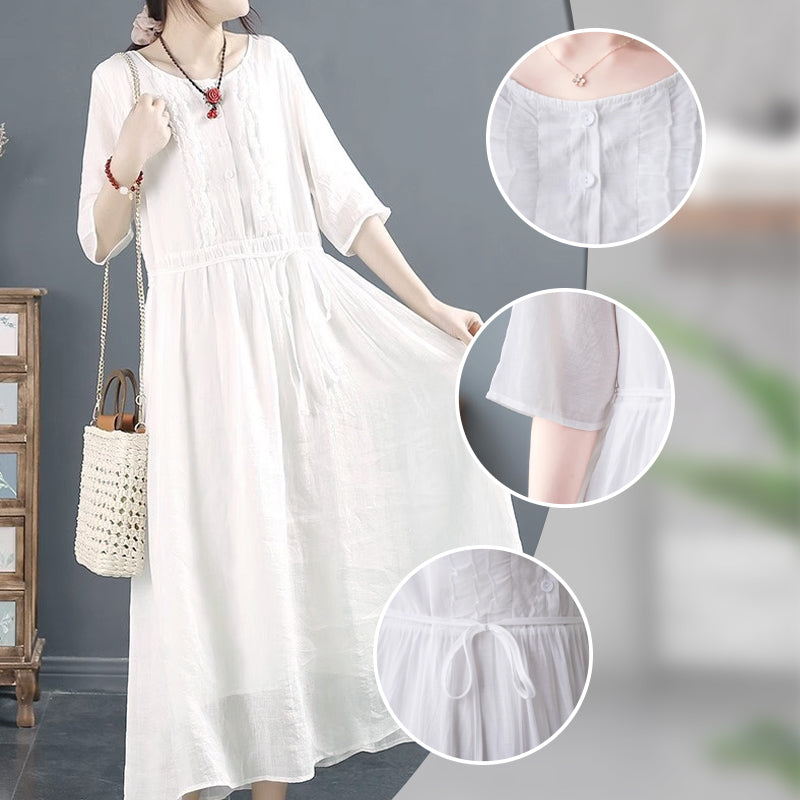 Elizabeth| Rundhalsausschnitt und mittellangen Ärmeln in Uni-Farbe