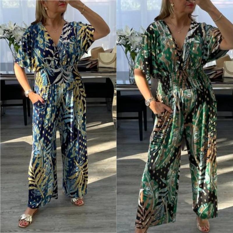 Wella | Stilvolles Sommerkleid mit großem Blattdruck, elastische Taille