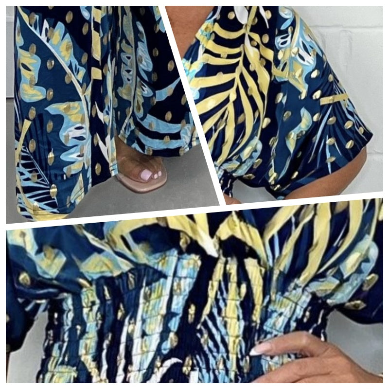 Wella | Stilvolles Sommerkleid mit großem Blattdruck, elastische Taille