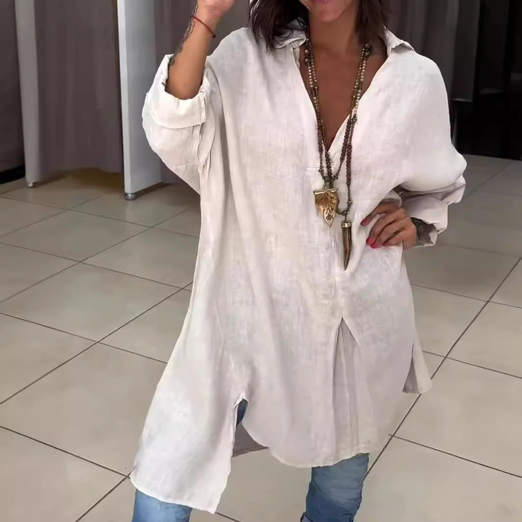 Skyler | Lässiges Sommerhemd aus Baumwollleinen mit V-Ausschnitt