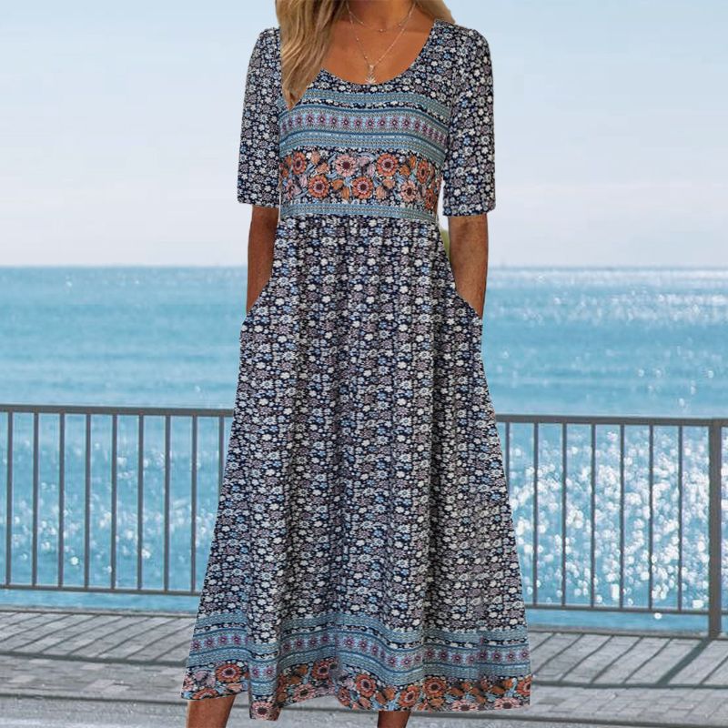Angeline | Damen elegantes Kleid mit Boho-Stil Druck