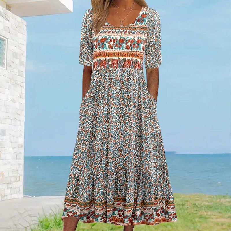 Angeline | Damen elegantes Kleid mit Boho-Stil Druck