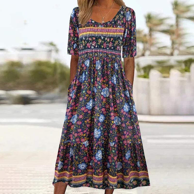 Angeline | Damen elegantes Kleid mit Boho-Stil Druck