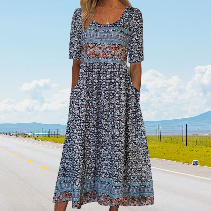 Angeline | Damen elegantes Kleid mit Boho-Stil Druck