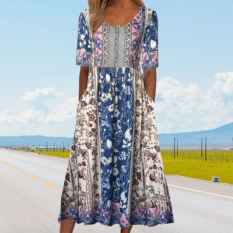 Angeline | Damen elegantes Kleid mit Boho-Stil Druck