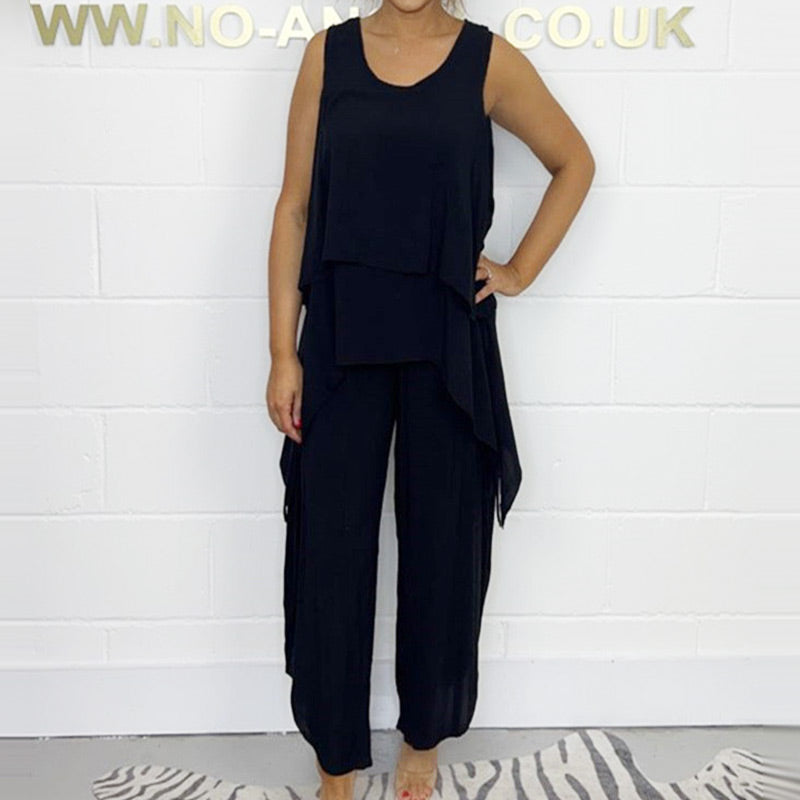 Kallie | Supergroßer Rabatt Casual ärmelloses lockeres Top und Hosenanzug