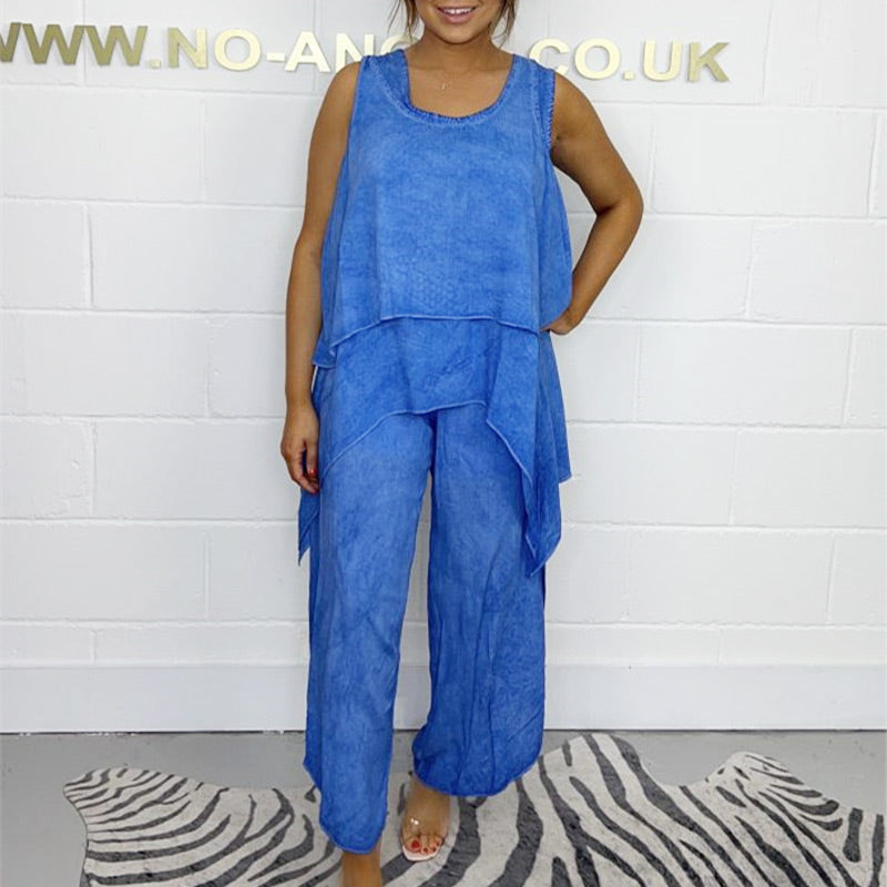 Kallie | Supergroßer Rabatt Casual ärmelloses lockeres Top und Hosenanzug