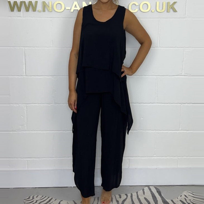 Hamza | Supergroßer Rabatt Casual ärmelloses lockeres Top und Hosen-Set für Damen in großen Größen