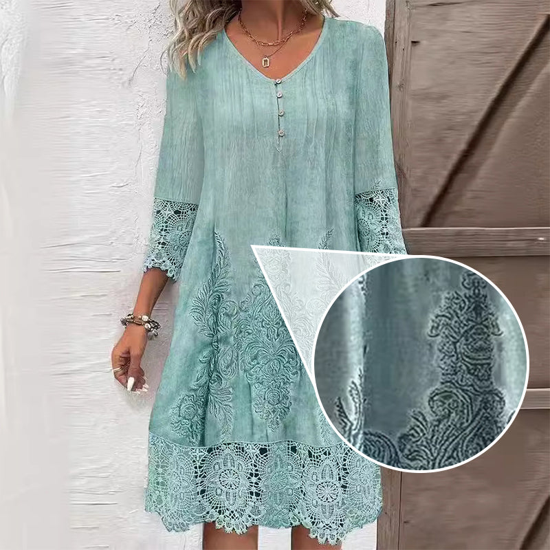Caely | Elegantes spitzenbesetztes Damenkleid mit halbärmeln und Spitzenausschnitt