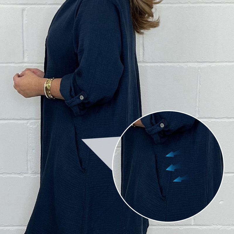 Abigail | Oversized Sommer Plus Size Hemdkleid – Blau, Orange, Casual Elegance