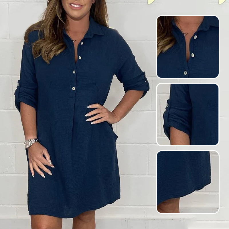 Abigail | Oversized Sommer Plus Size Hemdkleid – Blau, Orange, Casual Elegance