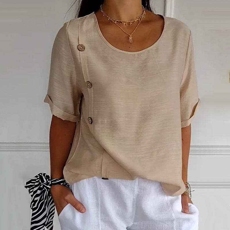 Cenaya | Bluse mit Rundhalsausschnitt und seitlichen Knöpfen für Damen