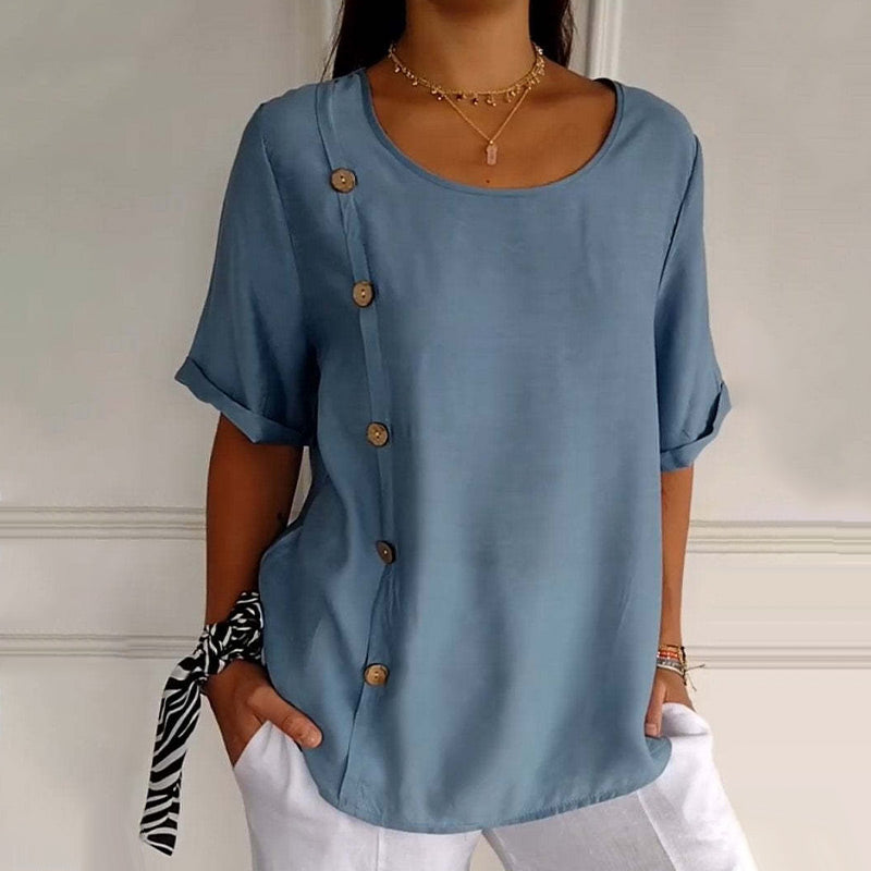 Cenaya | Bluse mit Rundhalsausschnitt und seitlichen Knöpfen für Damen
