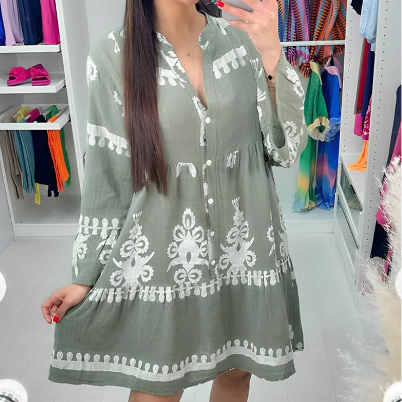 Zoe| V-Ausschnitt-Knopfleiste-Kleid-100% Baumwolle