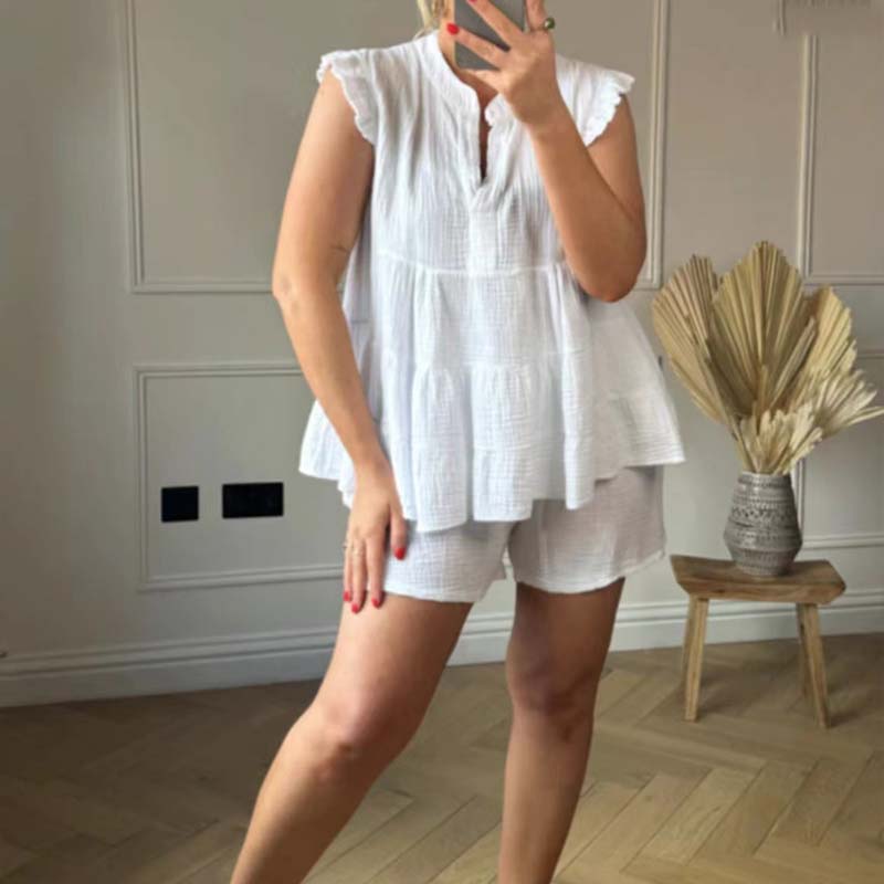 Harold | Damen-Set aus Shorts und Top mit Rüschen aus Käsetuch