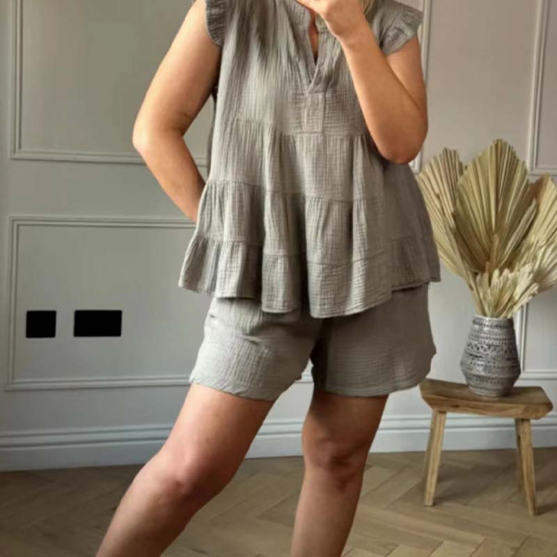 Harold | Damen-Set aus Shorts und Top mit Rüschen aus Käsetuch