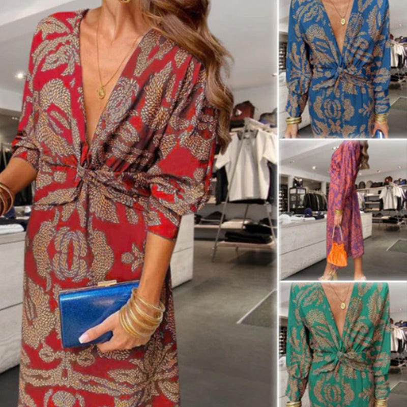 Kesh | Tiefes Midikleid mit V-Ausschnitt und langen Ärmeln