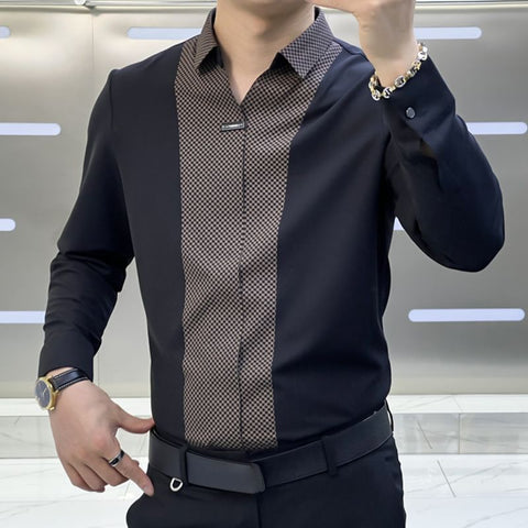 Tru | Herren Business Casual Patchwork Hemd