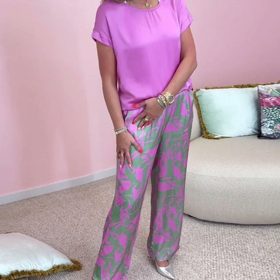 Luis | 2-teiliges Set aus Oberteil und bedruckter Hose mit weitem Bein