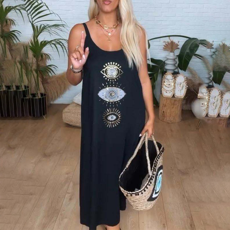 Rhenda | Begrenztes Angebot  Langarmloses langes Damenkleid mit Augenprint