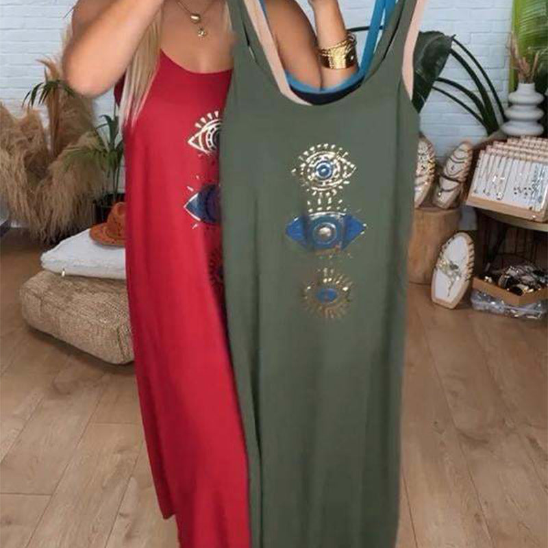 Rhenda | Begrenztes Angebot  Langarmloses langes Damenkleid mit Augenprint