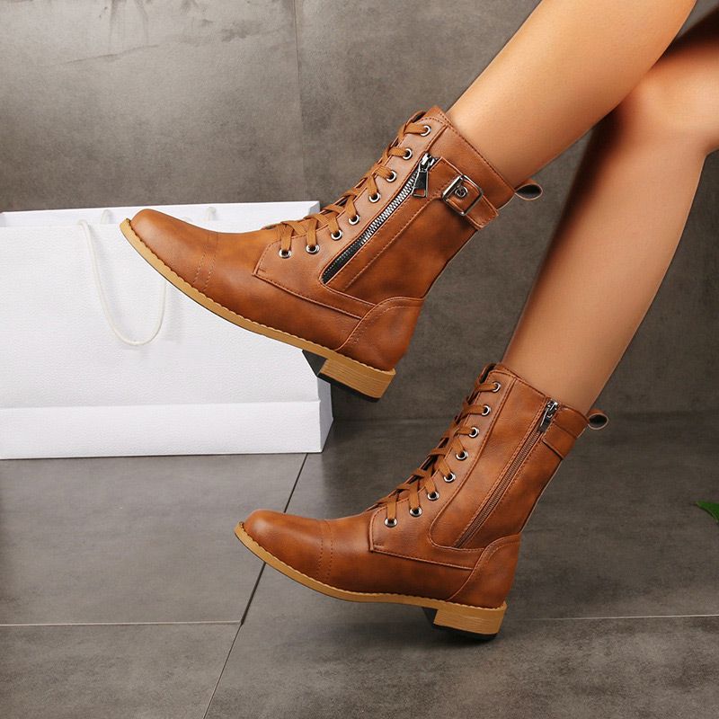 Watson | Orthopädische Damenstiefel mit rundem Zehenbereich und Seitenreißverschluss aus Leder