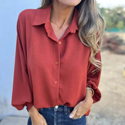 Rivera | HEISSER VERKAUF 50% Elegantes einfarbiges Button-Up-Hemd für Damen