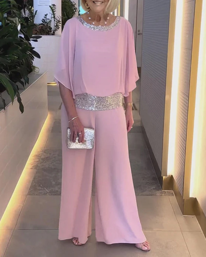 Makenna | Zweiteiliges elegantes Colorblock-Set mit Pailletten