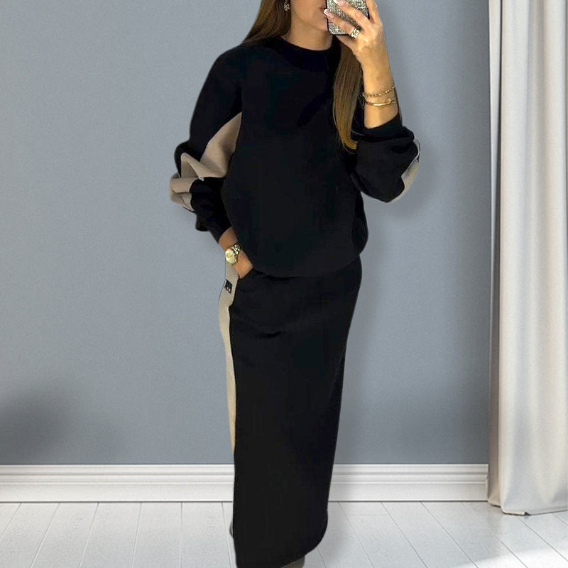 Mabelle | Farbblockierendes Set mit Langarmshirt und geteiltem Rock