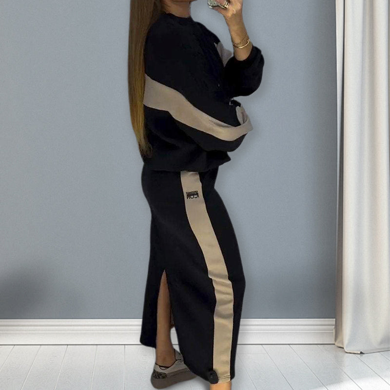 Mabelle | Farbblockierendes Set mit Langarmshirt und geteiltem Rock