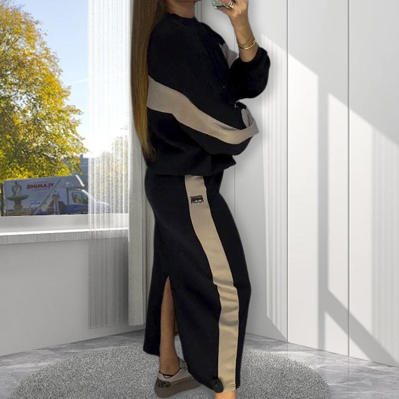 Mabelle | Farbblockierendes Set mit Langarmshirt und geteiltem Rock