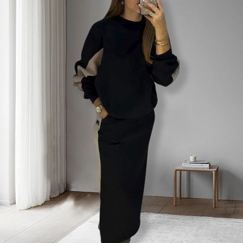 Mabelle | Farbblockierendes Set mit Langarmshirt und geteiltem Rock