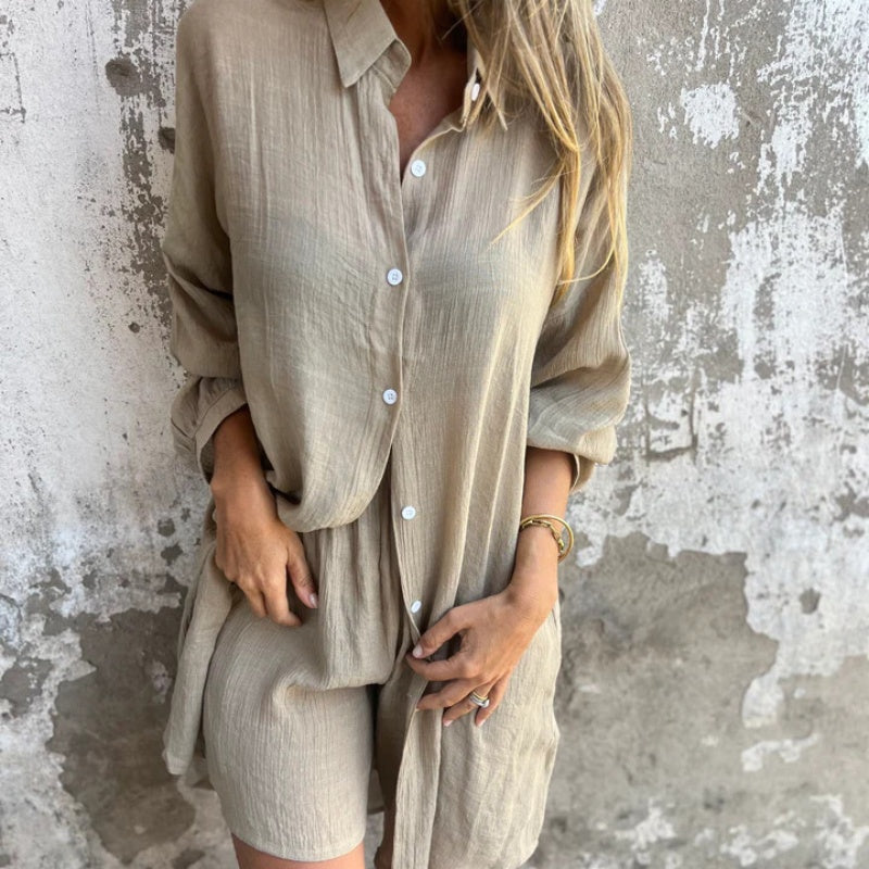 Arleine | Zweiteiliges Set aus langärmeligem Shirt und Shorts für Damen