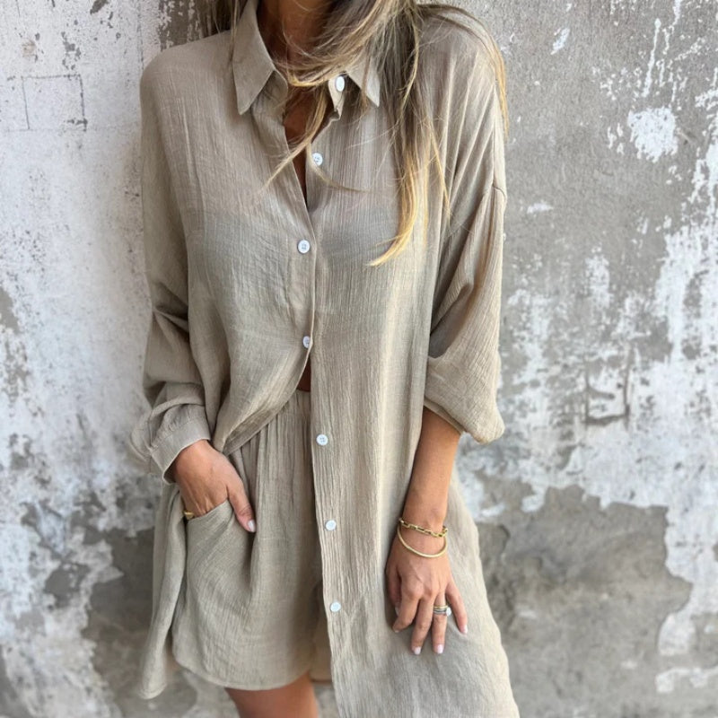 Arleine | Zweiteiliges Set aus langärmeligem Shirt und Shorts für Damen