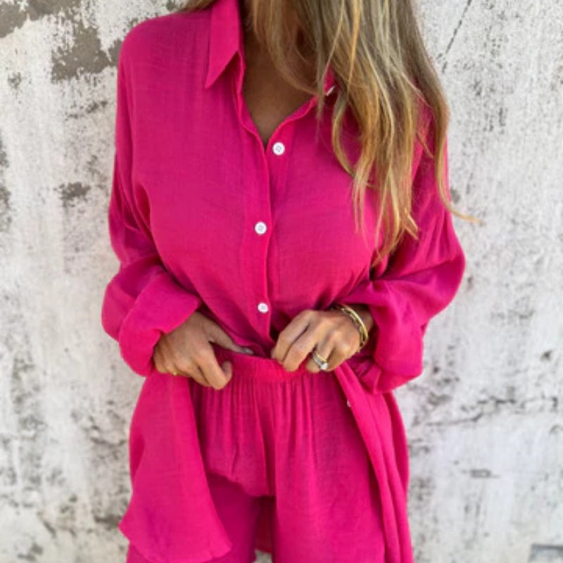 Arleine | Zweiteiliges Set aus langärmeligem Shirt und Shorts für Damen