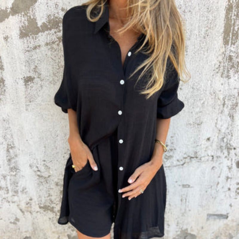 Arleine | Zweiteiliges Set aus langärmeligem Shirt und Shorts für Damen