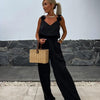 Ada | Satin Jumpsuit mit Weitem Bein – Rot, Schwarz, Grün, Ärmellos