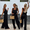 Ada | Satin Jumpsuit mit Weitem Bein – Rot, Schwarz, Grün, Ärmellos