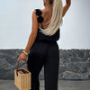 Ada | Satin Jumpsuit mit Weitem Bein – Rot, Schwarz, Grün, Ärmellos