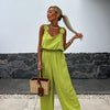 Ada | Satin Jumpsuit mit Weitem Bein – Rot, Schwarz, Grün, Ärmellos