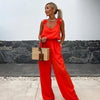 Ada | Satin Jumpsuit mit Weitem Bein – Rot, Schwarz, Grün, Ärmellos