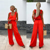 Ada | Satin Jumpsuit mit Weitem Bein – Rot, Schwarz, Grün, Ärmellos