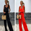 Ada | Satin Jumpsuit mit Weitem Bein – Rot, Schwarz, Grün, Ärmellos