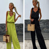 Ada | Satin Jumpsuit mit Weitem Bein – Rot, Schwarz, Grün, Ärmellos