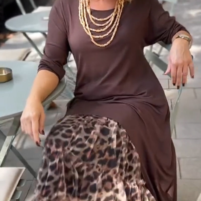 Liana | Longsleeve Midi Kleid mit Leopardenmuster
