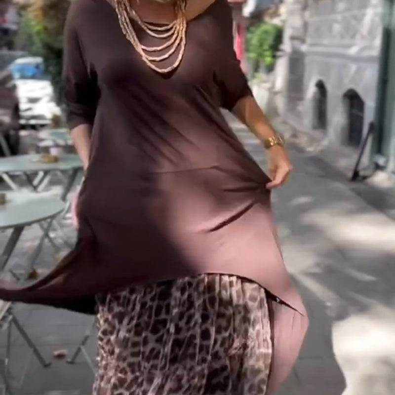 Liana | Longsleeve Midi Kleid mit Leopardenmuster