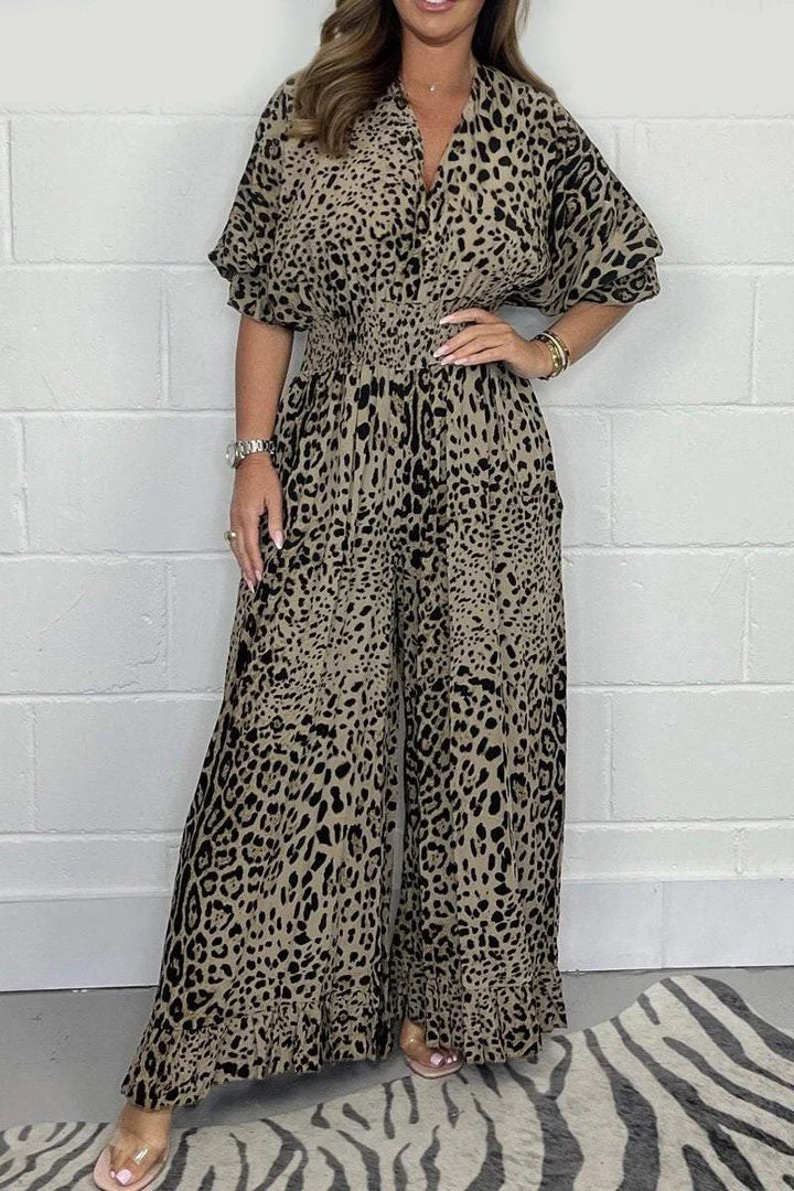 Sintosa | Leopard Print Loose Jumpsuit – Camel, Blue, Casual Outfit